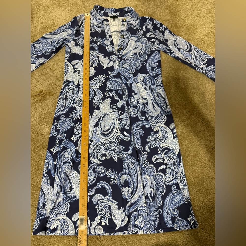 Talbots Navy Paisley 3/4 Sleeve Shift Dress Size S Small Polyester Spandex - Picture 4 of 7